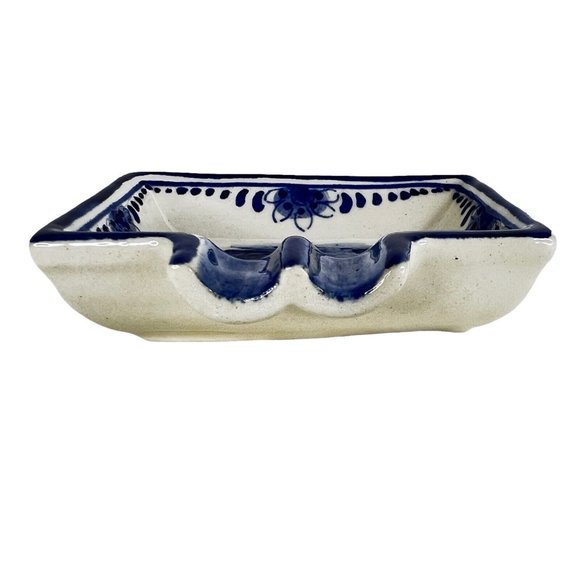 Delft Blue Ashtray Holland Windmill Signed Trinket Dish Rectangle 3.25” X 3” VTG - Picture 8 of 9